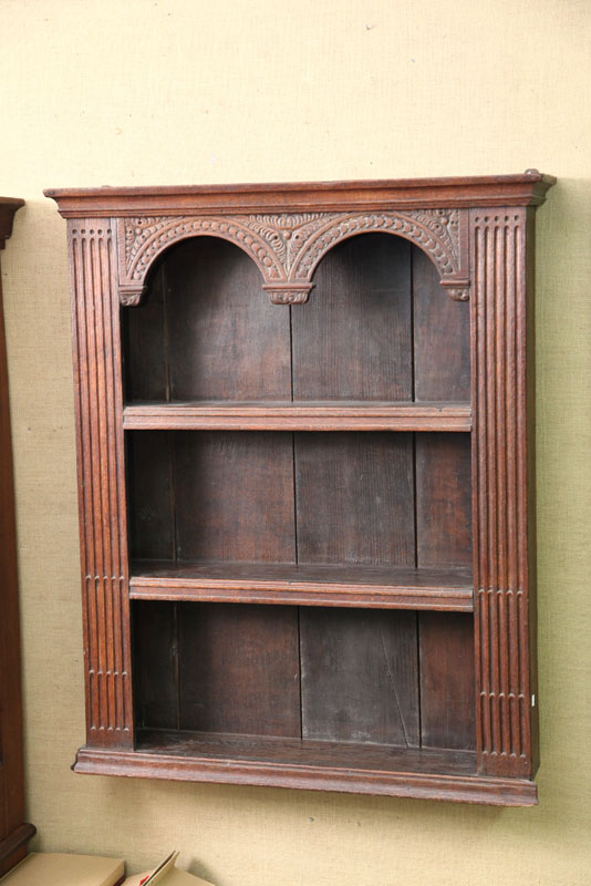 Appraisal: HANGING SHELF Oak and probably English Double arched and pressed