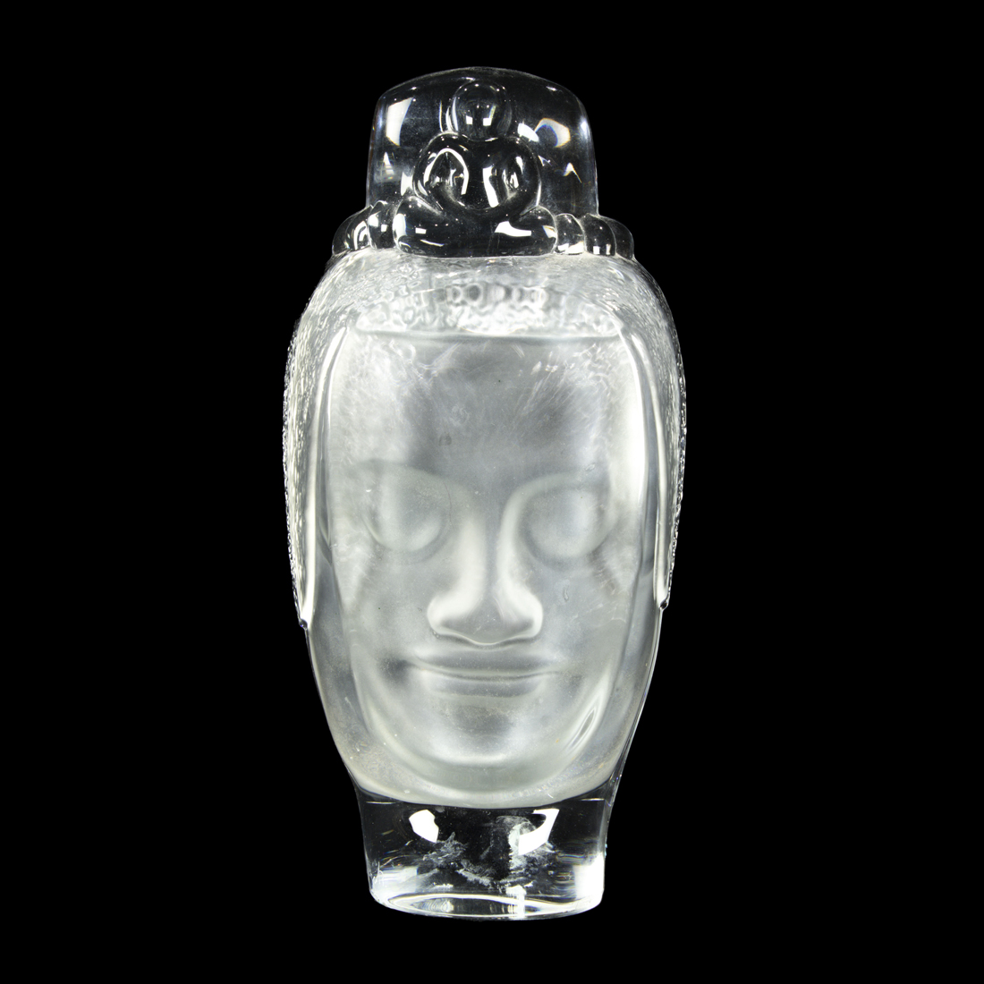 Appraisal: A DAUM CLEAR AND FROSTED GLASS HEAD OF BUDDHA DESIGNED