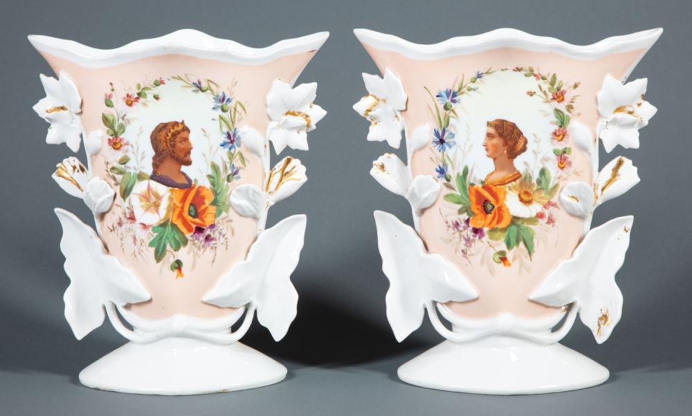 Appraisal: Pair of Paris Polychrome and Gilt Porcelain Flare Vases th