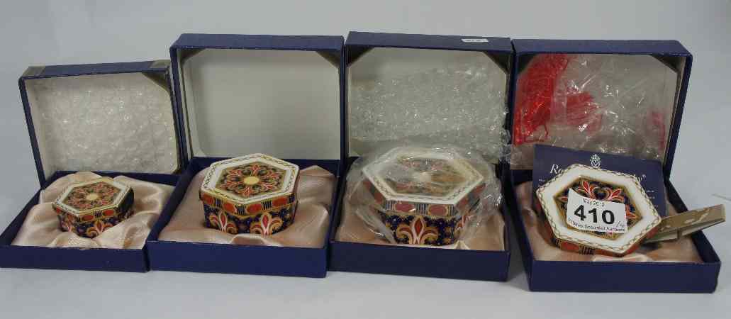 Appraisal: Royal Crown Derby Graduated Set of Hectagonal Shaped Trinket Boxes