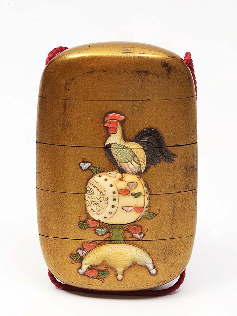 Appraisal: A JAPANESE FOUR CASE GOLD LACQUER INRO decorated in shibayama