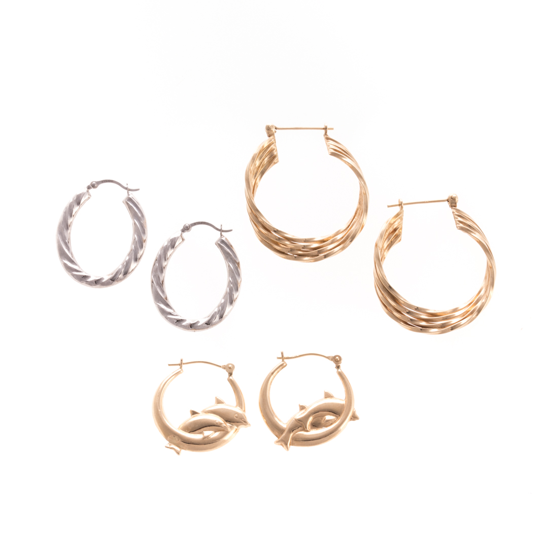 Appraisal: A Trio of Lady's Hoop Earrings in Gold K yellow