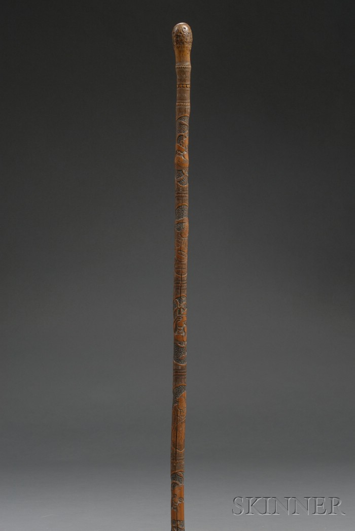 Appraisal: Late th Century Japanese Carved Figural Decorated Bamboo Walking Stick