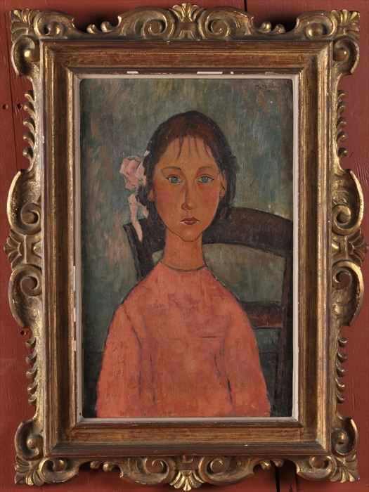 Appraisal: EUROPEAN SCHOOL PORTRAIT OF A GIRL WITH A PINK BOW