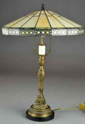 Appraisal: American Arts Crafts Leaded Glass LampWith bronze base resembling a