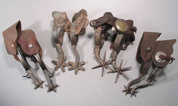 Appraisal: A lot of four pairs of shop-made spurs Including pair