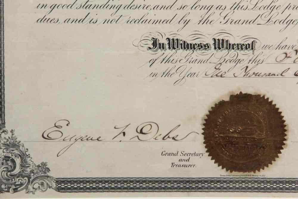 Appraisal: EUGENE DEBS DOCUMENT SIGNED-Eugene Victor ''Gene'' Debs November - October