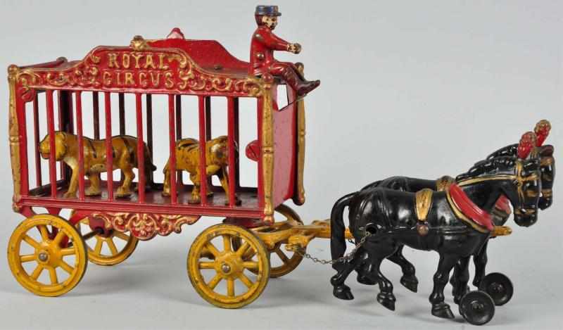 Appraisal: Cast Iron Hubley Tiger Cage Wagon Toy Description s Red