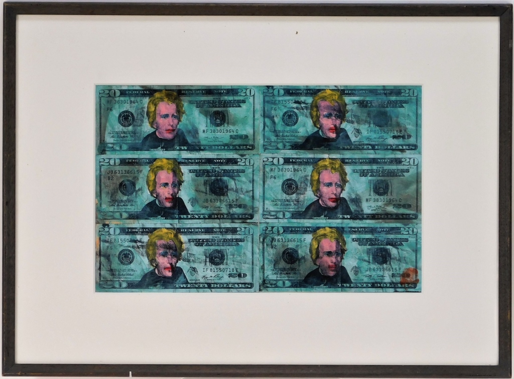 Appraisal: JAMES BRIDGE POP ART MONEY MIXED MEDIA PAINTING California th