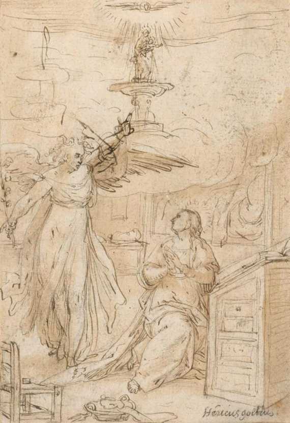 Appraisal: DUTCH TH CENTURY The Annunciation of Mary Brown pen brown