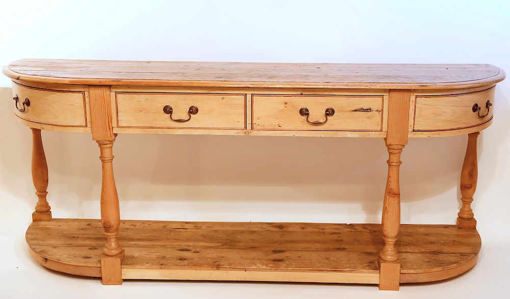 Appraisal: Demi-Lune Four Drawer Pine Sideboard Exclusive on Bidsquare th Century