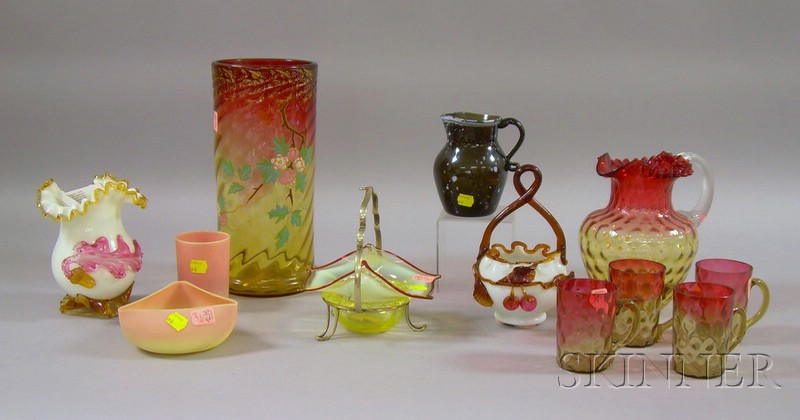 Appraisal: Twelve Pieces of Assorted Late Victorian Art Glass a peachblow