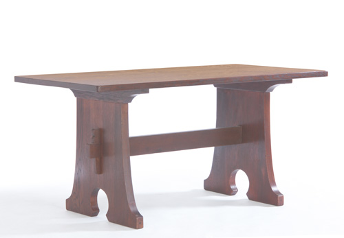 Appraisal: L J G STICKLEY Mousehole trestle table its lower up-ended