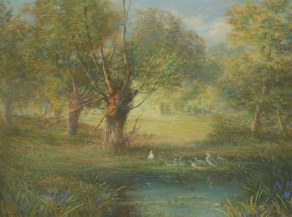 Appraisal: PETER ROOSSwedish-American - Pond landscape with ducks Signed lower left