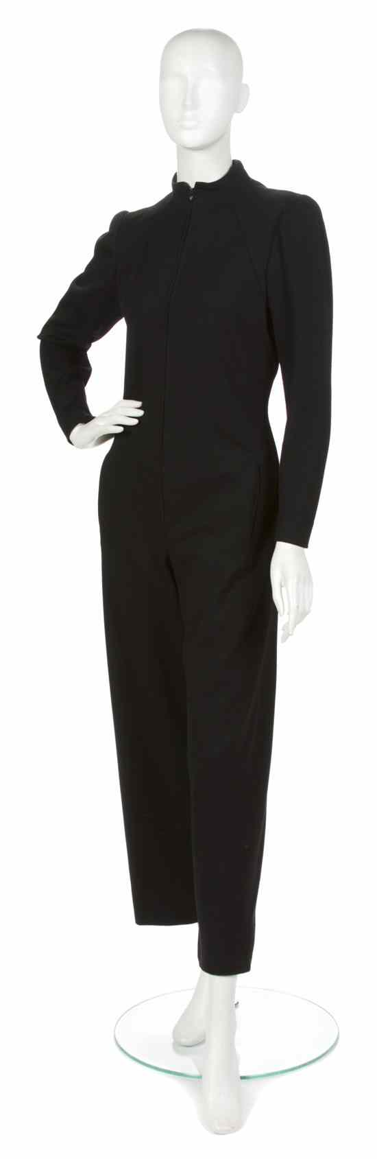 Appraisal: A Pauline Trigere Black Wool Jumpsuit front zipper and stand