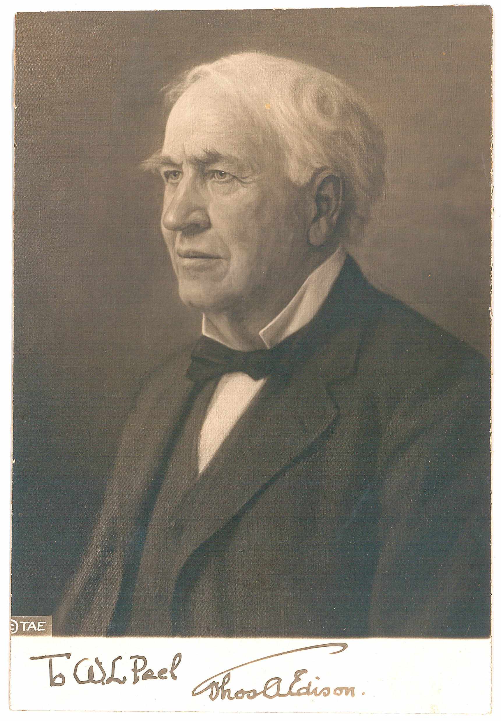 Appraisal: EDISON THOMAS ALVA - Photograph Signed ''Thos A Edison'' by