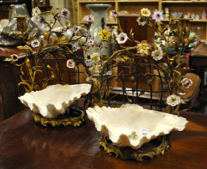 Appraisal: A pair of shell dishes with gilt metal foliate bowers