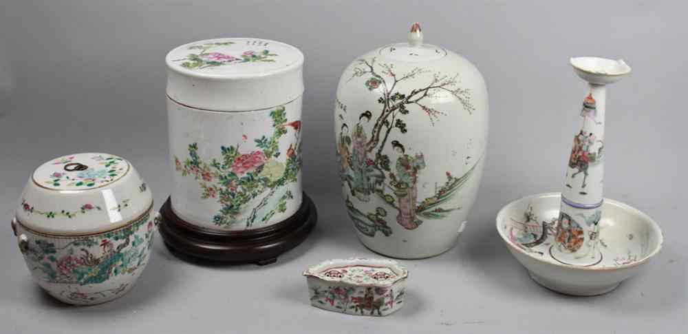 Appraisal: GROUP OF CHINESE FAMILLE ROSE PORCELAIN including an ovoid jar