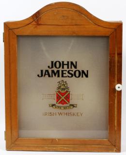 Appraisal: JOHN JAMESON IRISH WHISKEY WOOD HANGING CABINET FROSTED GLASS DOOR