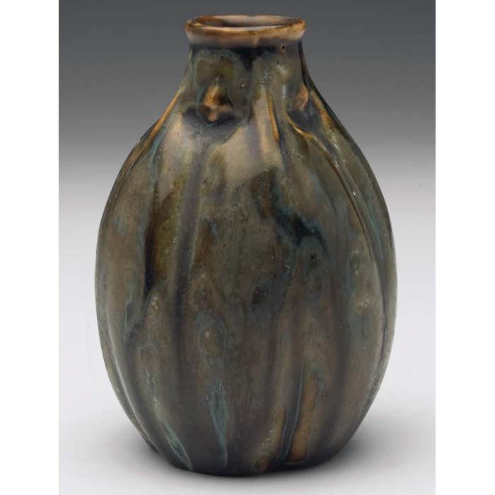 Appraisal: Bigot vase gourd shape covered in a mottled blue green