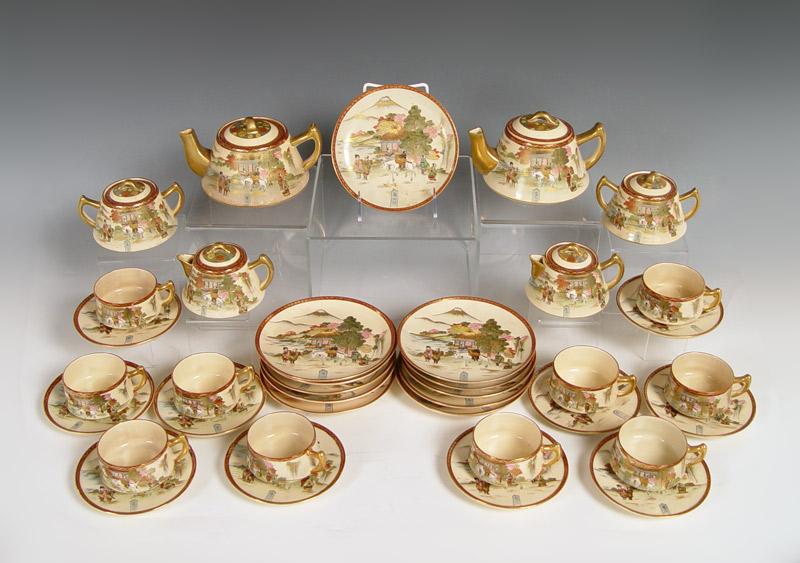 Appraisal: JAPANESE SATSUMA DESSERT SERVICE WITH MT FUJI SCENE Approx pieces