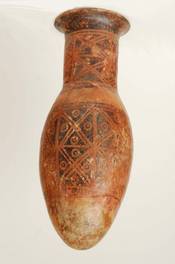 Appraisal: A pre-Columbian polychrome pottery amphora Flared rim Handleless Overall black