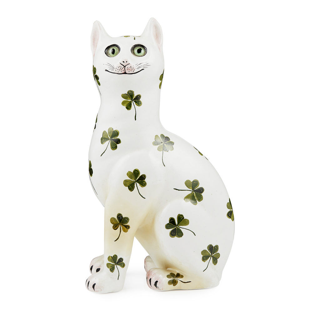 Appraisal: A LARGE WEMYSS WARE CAT 'SHAMROCKS' PATTERN POST decorated by