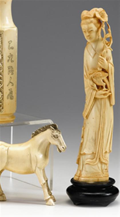 Appraisal: Chinese elephant ivory Quanyin model and horse model late qing