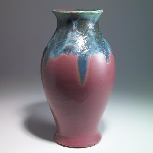 Appraisal: FULPER Large baluster vase covered in fine frothy Moss-to-Rose flambe