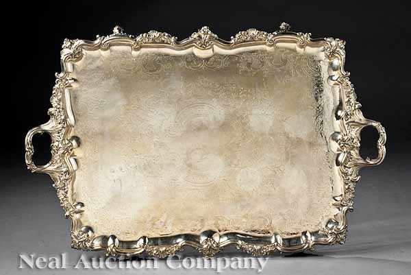 Appraisal: A Large Silverplate Tea Tray with scroll border and handles