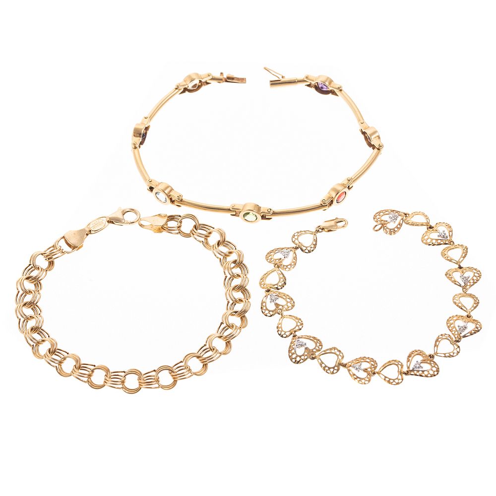 Appraisal: A Trio of K Link Bracelets K yellow gold triple