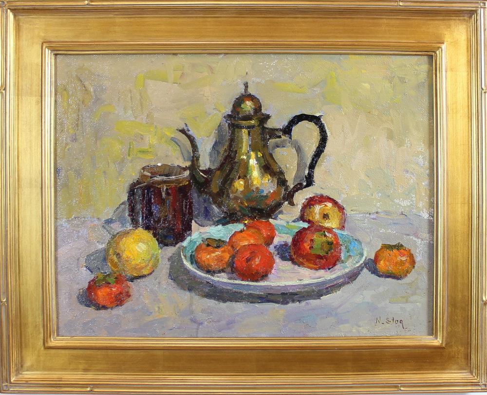 Appraisal: NICK STOQ United States st century oil onboard still-life with