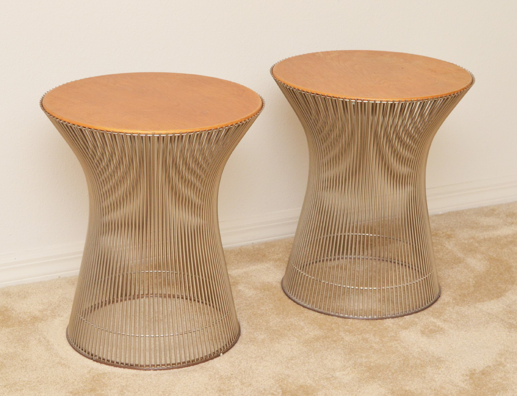 Appraisal: PAIR WARREN PLATNER FOR KNOLL WIRE SIDE TABLES Shaped wire