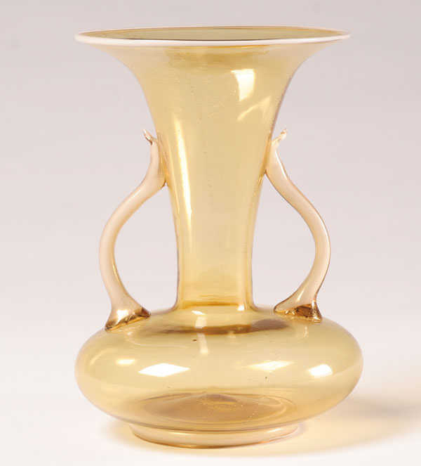 Appraisal: Fratelli Toso Soffiati Lattimo handled amber glass vase with cased