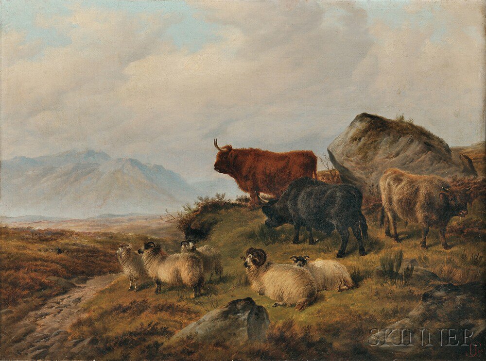 Appraisal: Charles Jones British - Highland Cattle and Sheep in a