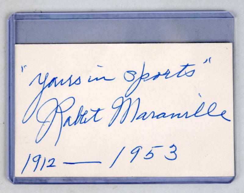 Appraisal: Vintage Rabbit Maranville Signature on Card Signed in blue ink