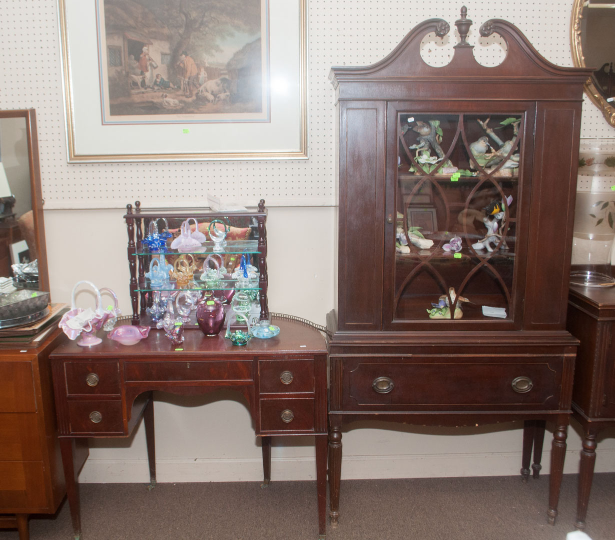 Appraisal: Three pieces of mahogany furniture including sideboard china cabinet and