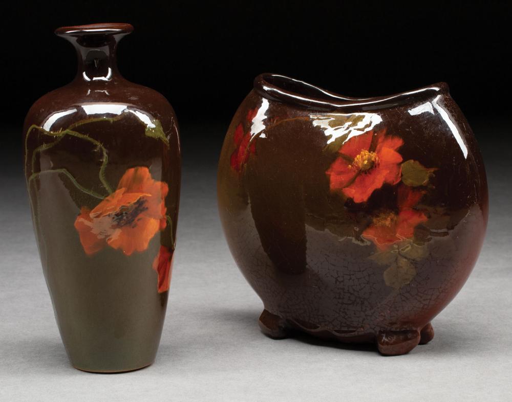 Appraisal: Two Weller High Glaze Pottery Vases marked brown glaze red