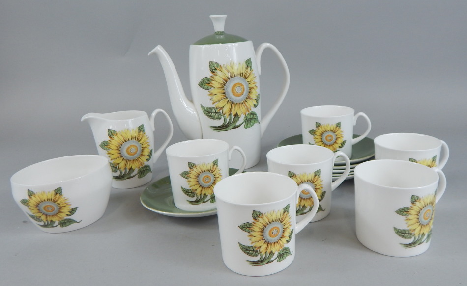 Appraisal: A Shelley Hathaway pattern part coffee service decorated with sunflowers