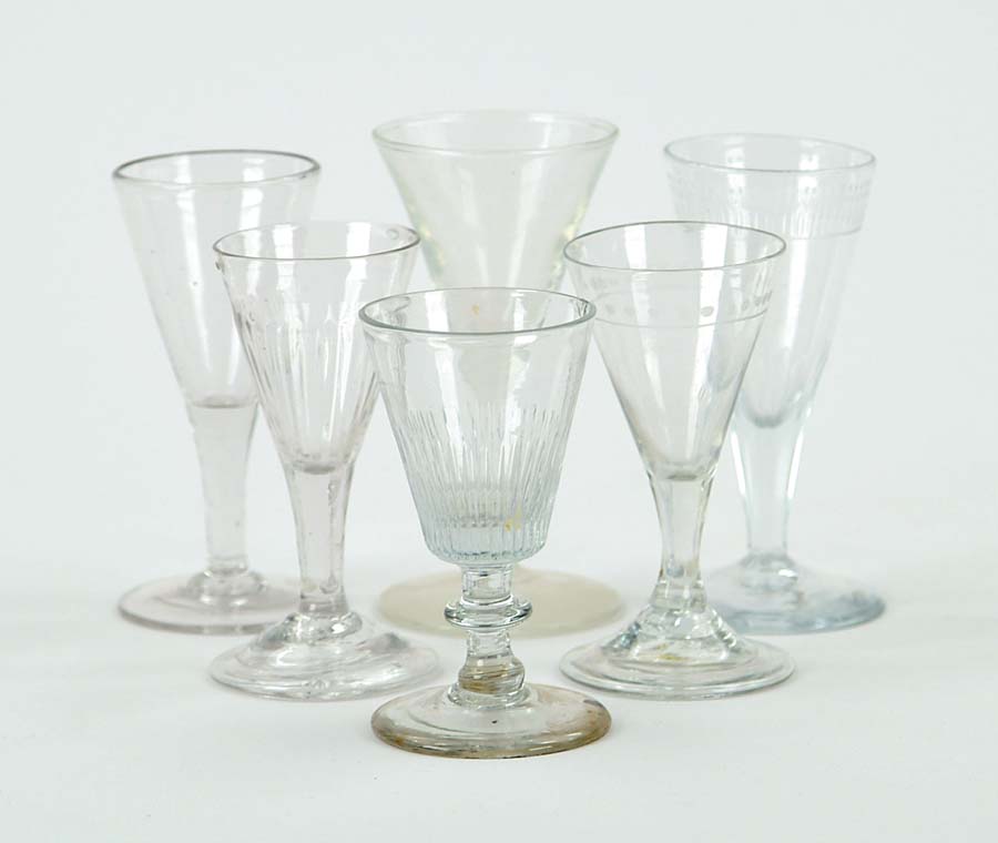 Appraisal: LOT OF SIX EARLY HAND BLOWN WINES Clear glass Each