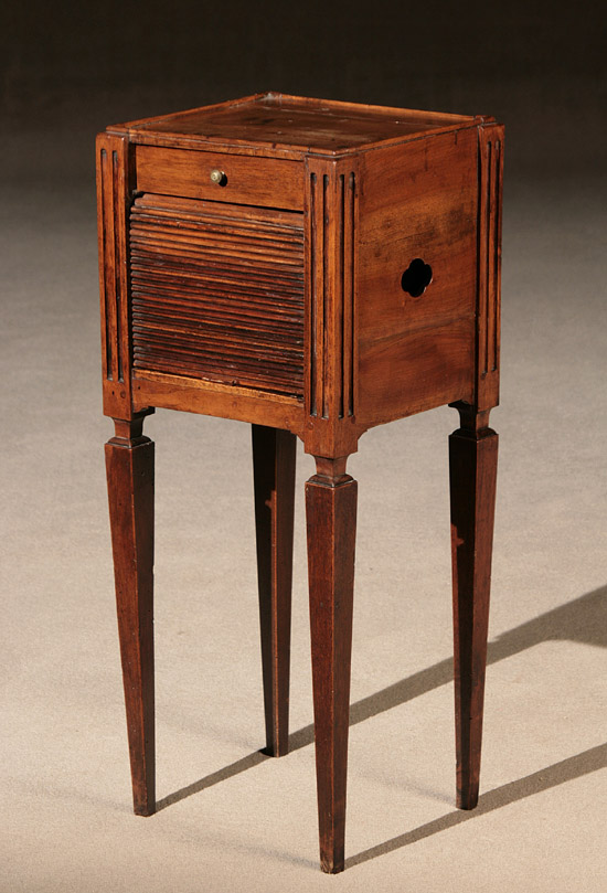 Appraisal: Italian Neoclassical Walnut Tambour Bedside Commode Table Predominantly Late th