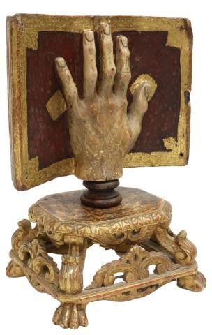 Appraisal: Italian religious carved altarpiece th c depicting Hand of God