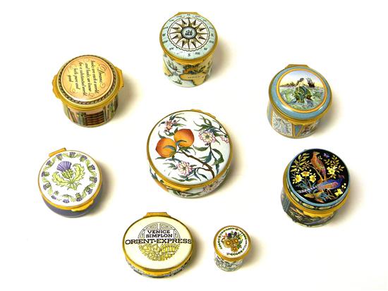 Appraisal: Eight enameled boxes by Crummles Co and Halcyon Days Enamels