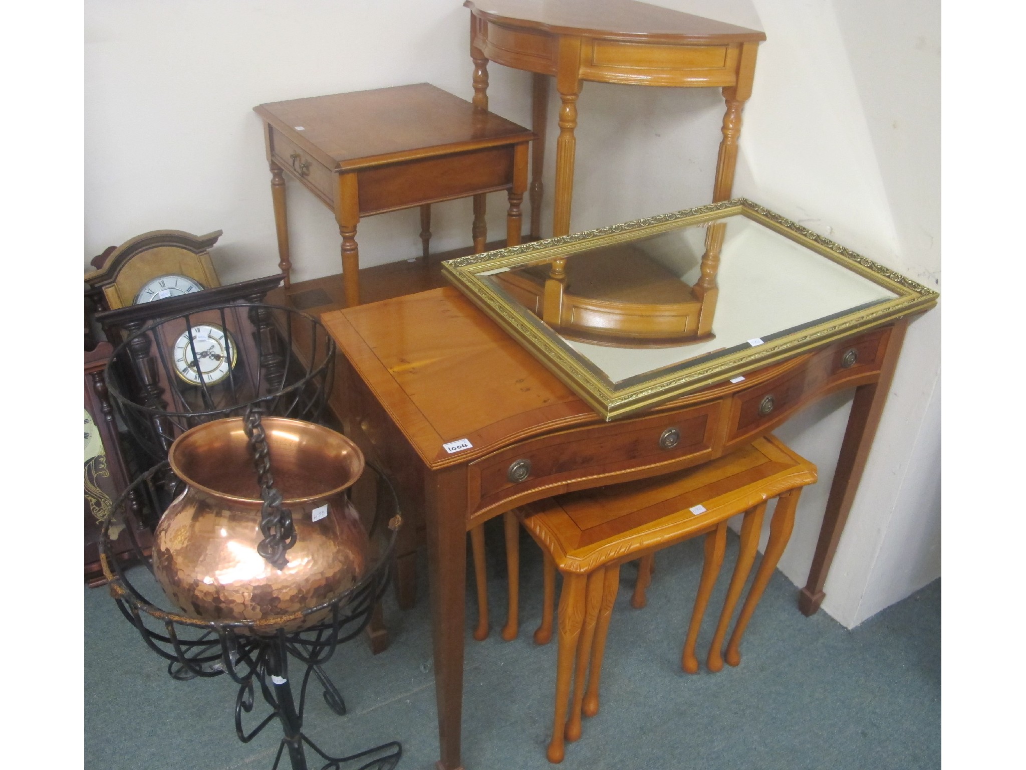 Appraisal: Two reproduction hall tables coffee table side table wall mirror