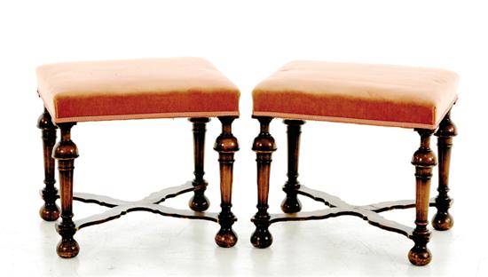 Appraisal: Pair William Mary style carved fruitwood footstools circa overupholstered seat