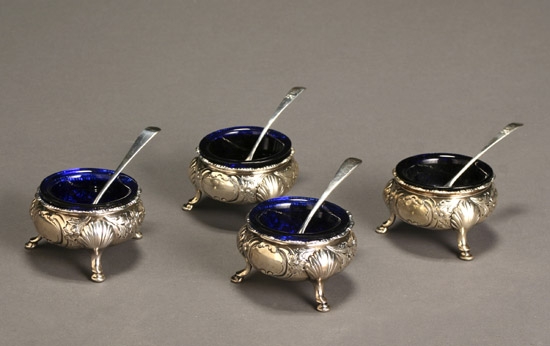 Appraisal: Two Similar Pairs of George II-III Silver Salt Cellars The