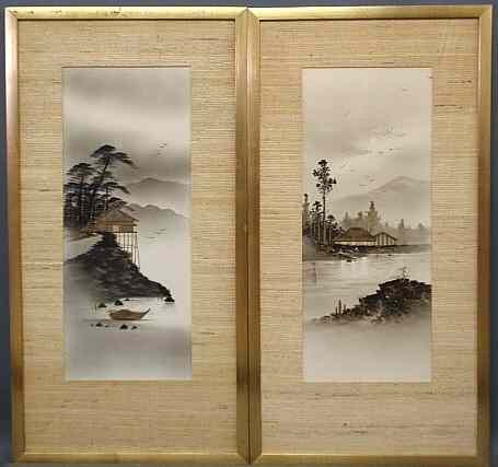 Appraisal: Pair of gilt framed and matted Japanese prints x