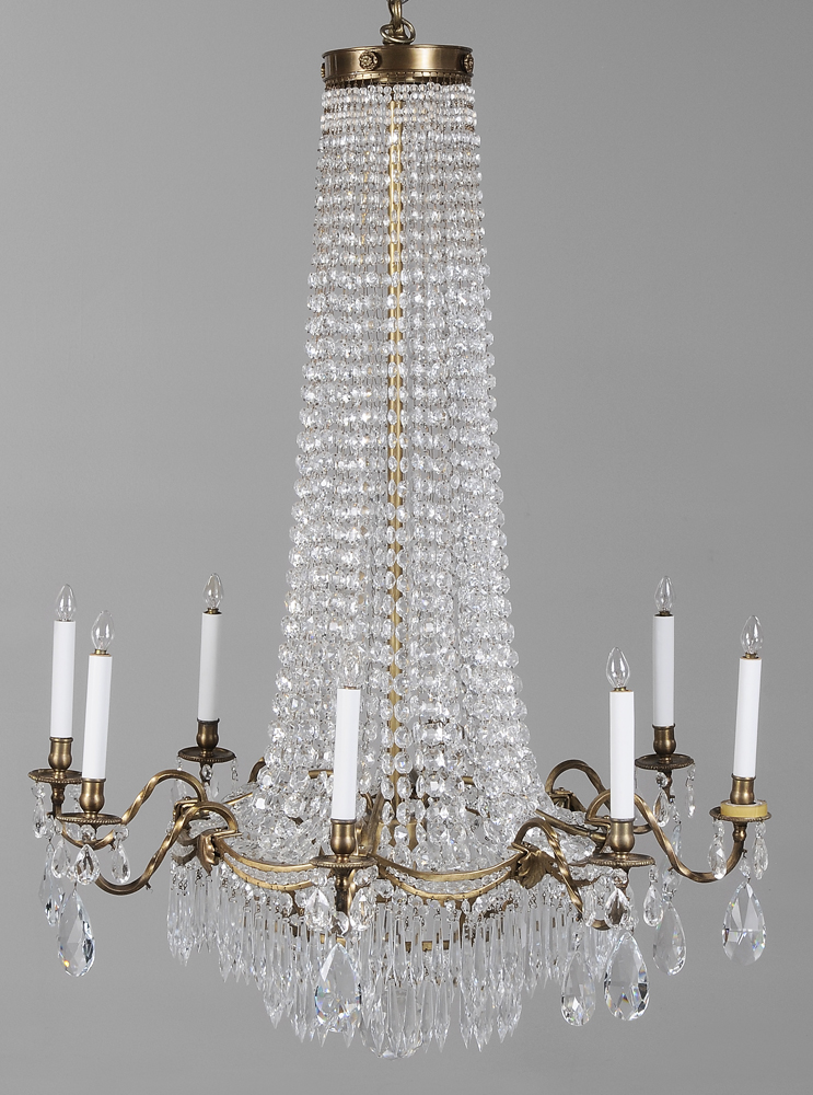 Appraisal: Gilt Brass and Crystal Basket Fixture th century tall waterfall