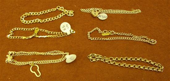 Appraisal: Six hallmarked ct gold bracelets and one silver gilt bracelet