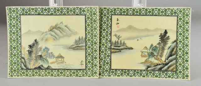 Appraisal: TWO CHINESE LANDSCAPE WATECOLORS ON SILKTwo Chinese landscape paintings on